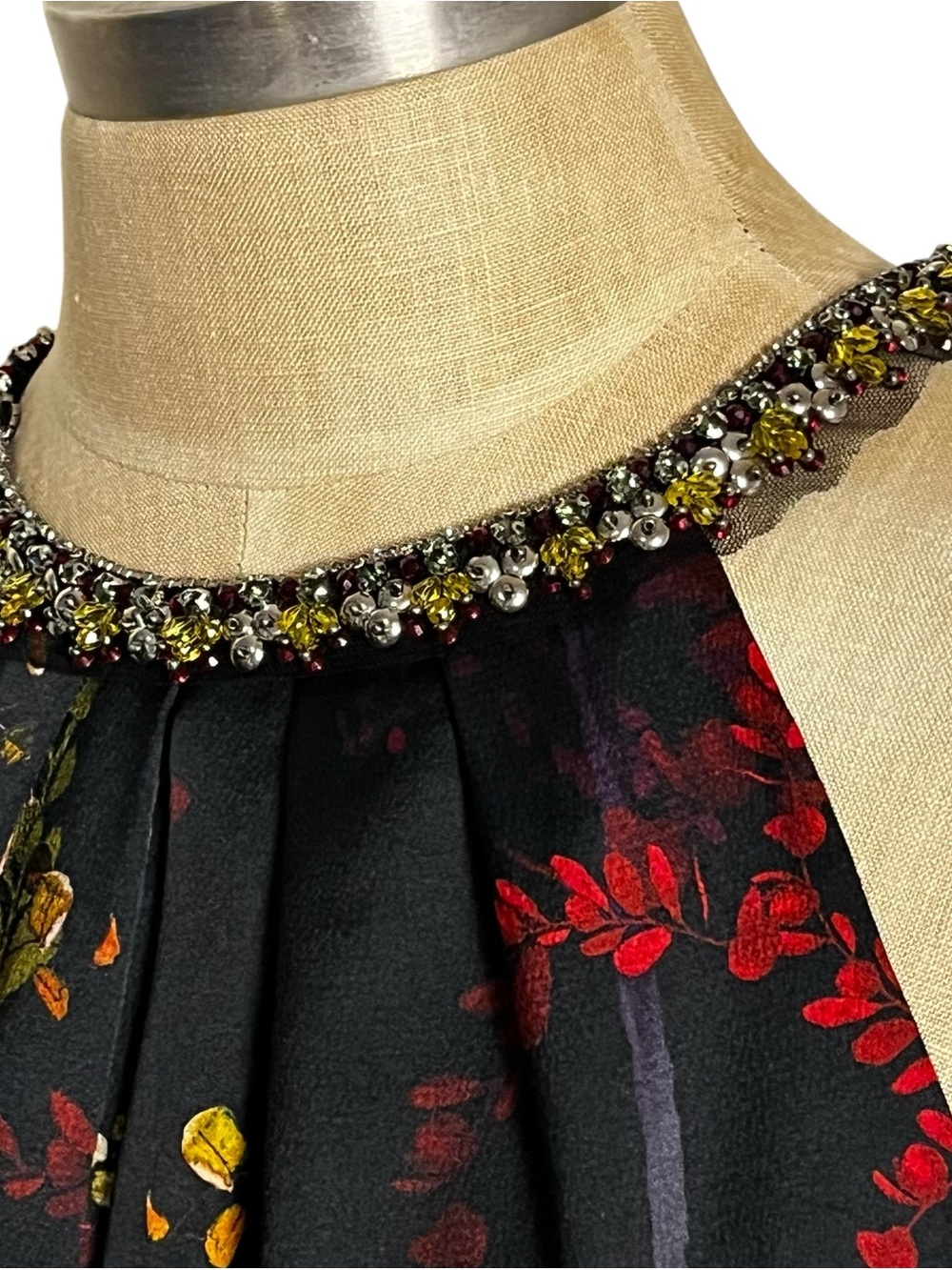 Rickie Freeman Teri Jon Floral-Print Charmeuse Bejeweled Halter Dress Size 8 - Picture 5 of 15